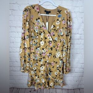 Sanctuary Dreamer Floral Print Ruched Dress in Cafe‎ Flora Size 4, NWT $159